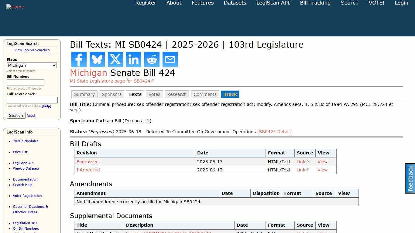 Bill Texts: MI SB0424 2025-2026 103rd Legislature LegiScan
